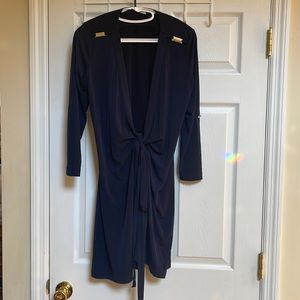 Calvin Klein Navy blue wrap dress  with  gold hardware size 6
